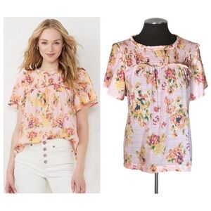 LC Lauren Conrad Pink Floral Blouse
